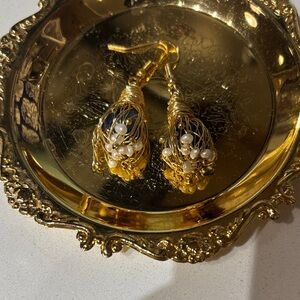 Handmade Pearl & Sodalite Wire-Wrapped Earrings